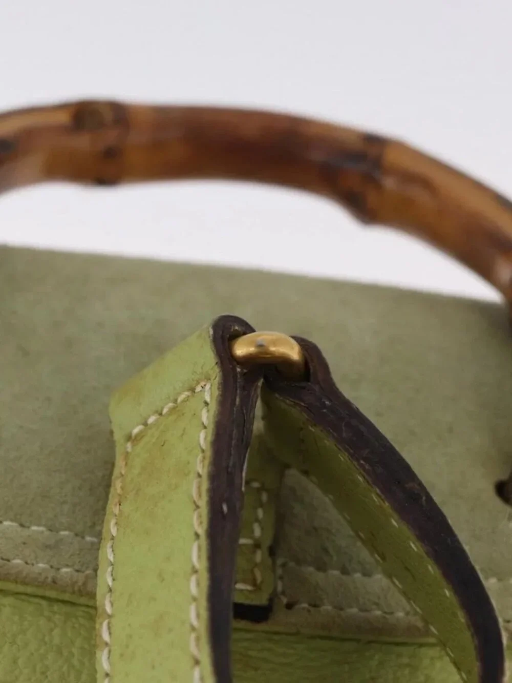 GUCCI Bamboo Backpack Suede Green Gold 003 2058 0030 Auth AMZ374